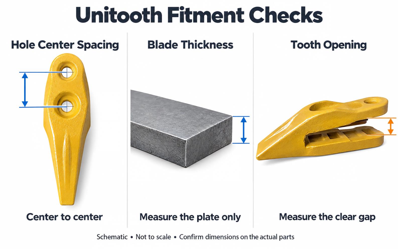 unitooth-hole-spacing-lip-thickness-opening-check