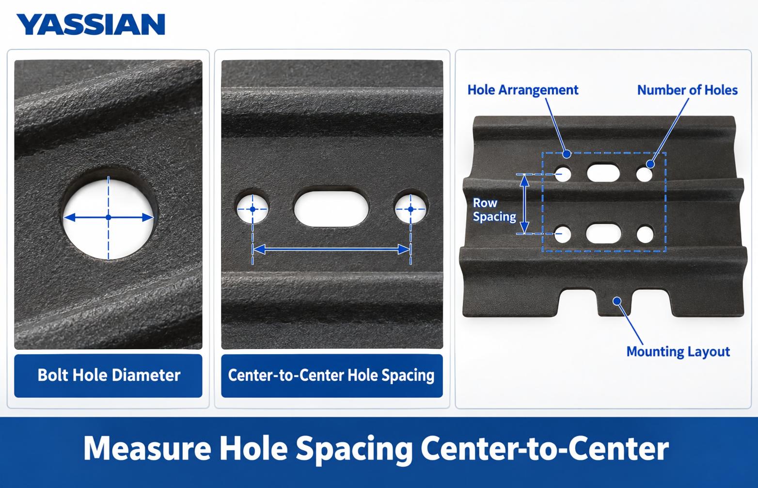  Track shoe bolt hole diameter center to center spacing and bolt pattern
