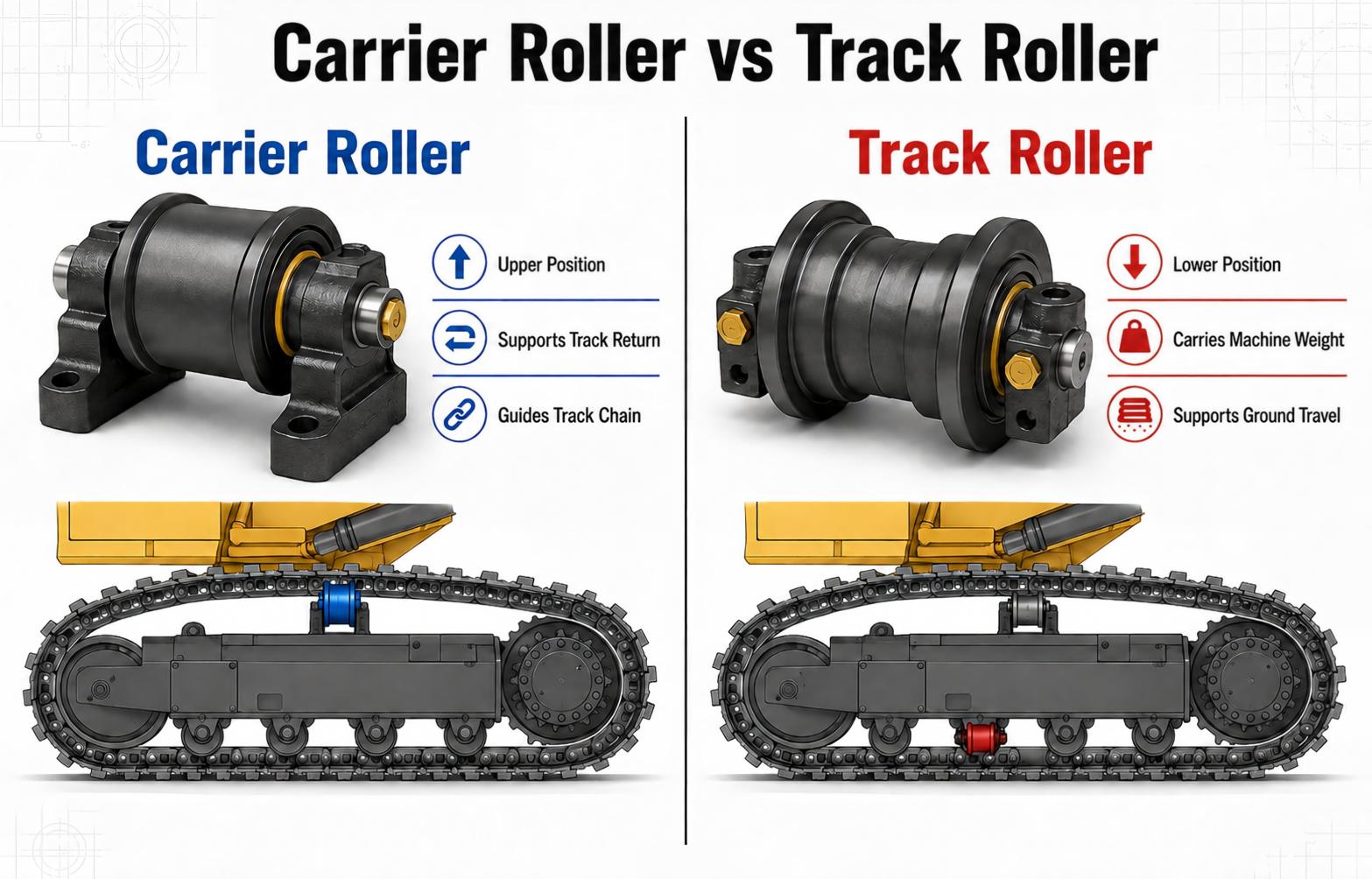 Carrier roller vs track roller position and function comparison