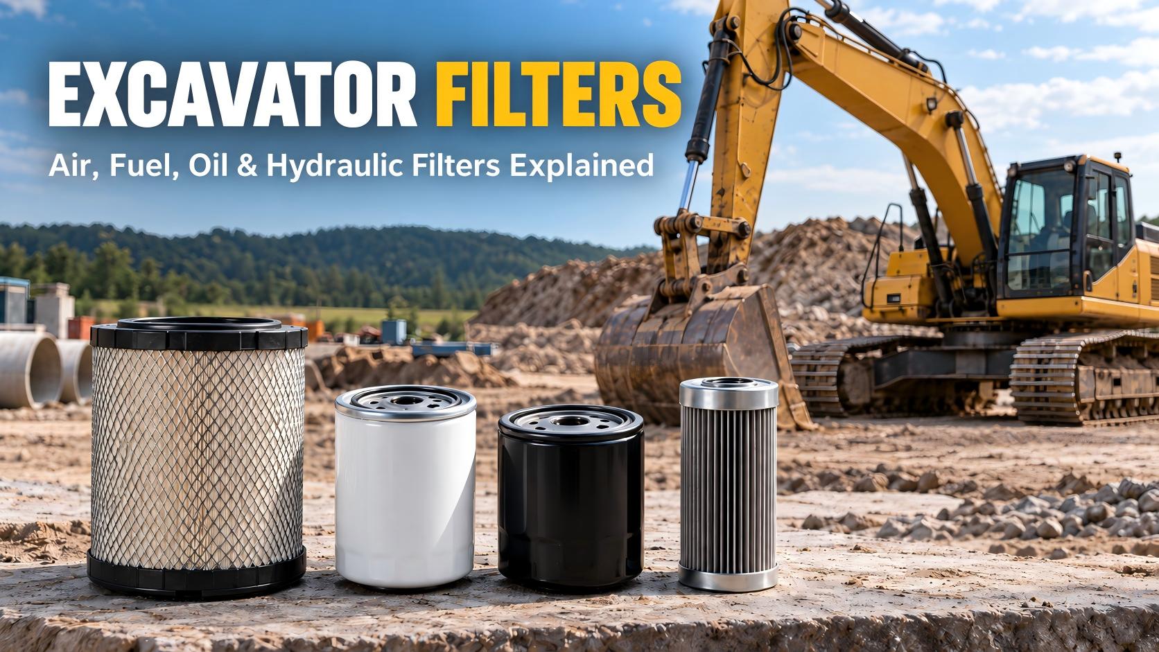 Excavator air fuel oil and hydraulic filters for heavy equipment