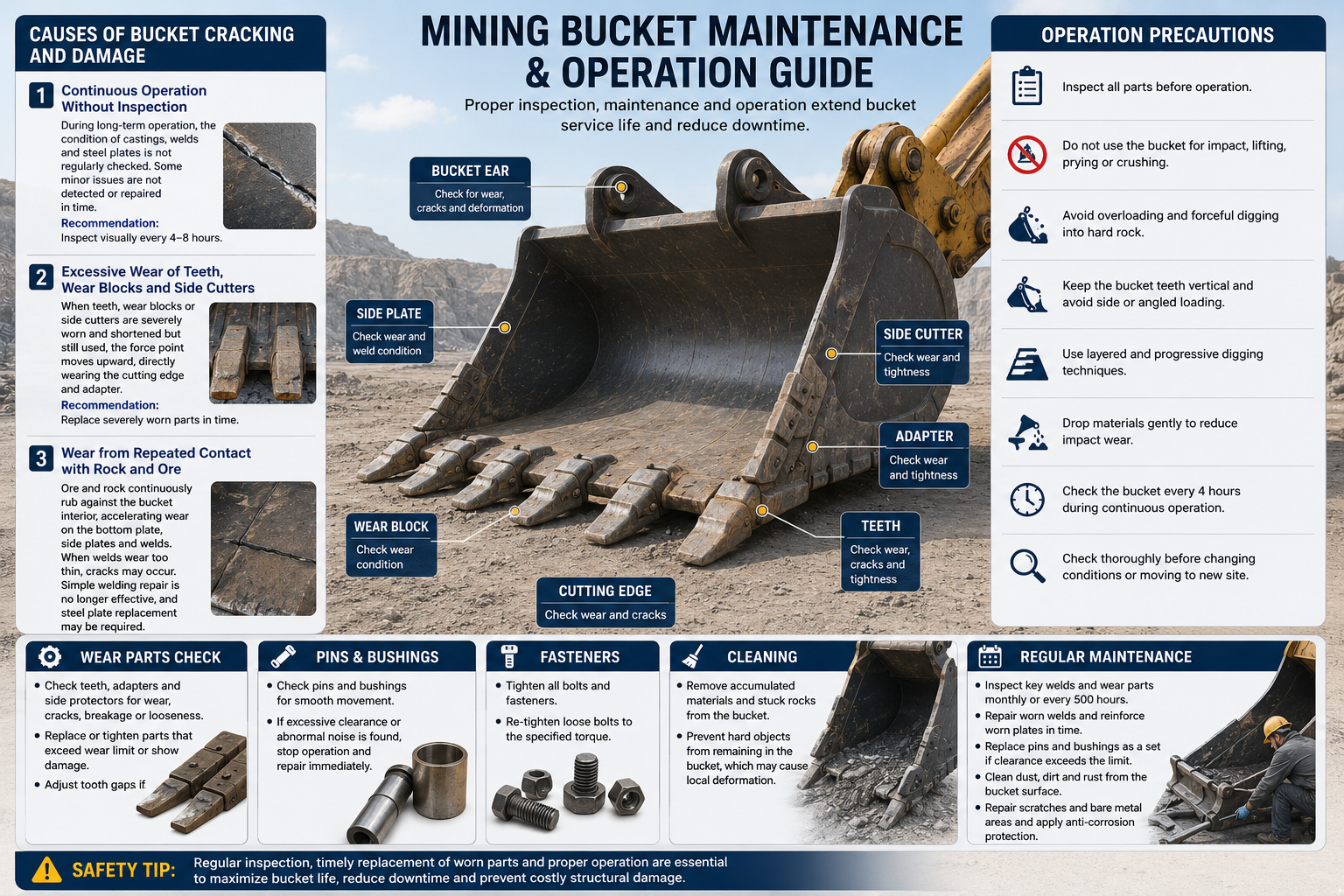 YASSIAN Mining Bucket Maintenance & Operation Instruction Diagram