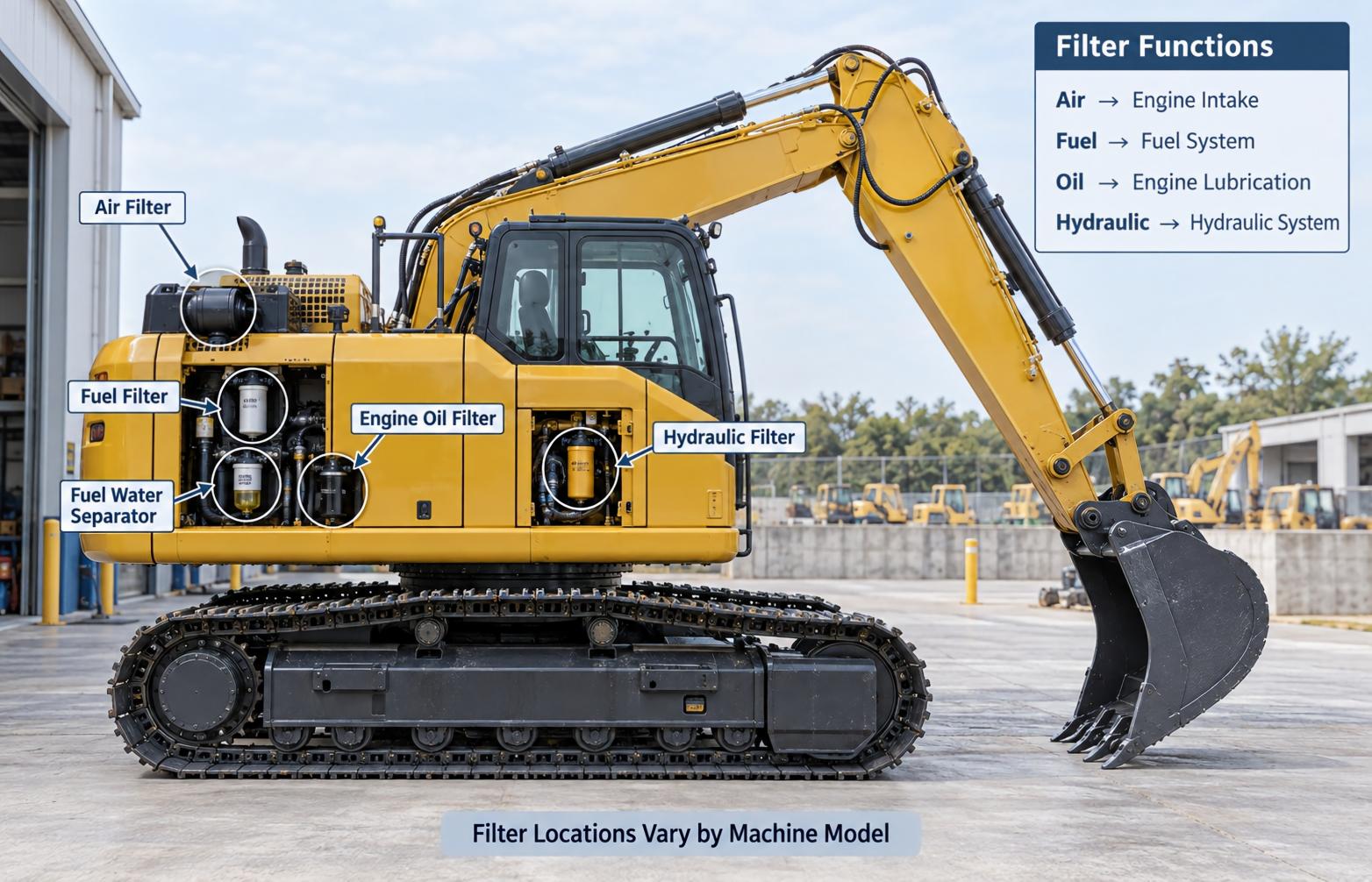 Overview of excavator air fuel oil and hydraulic filter systems