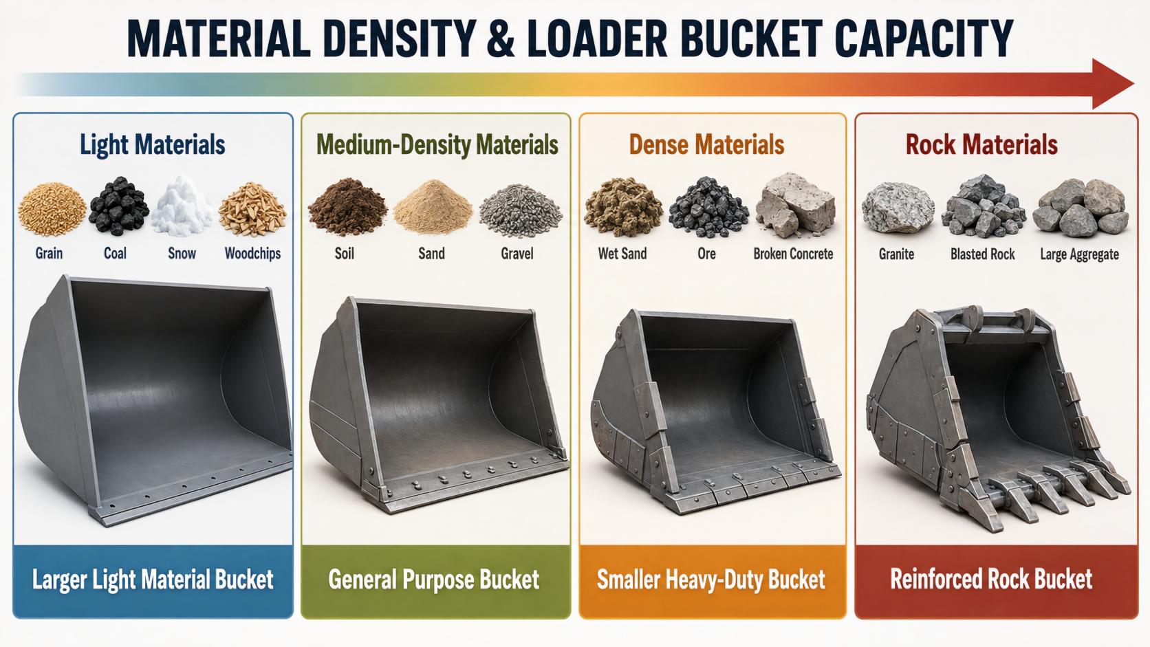 Loader bucket capacity selection for materials with different densities